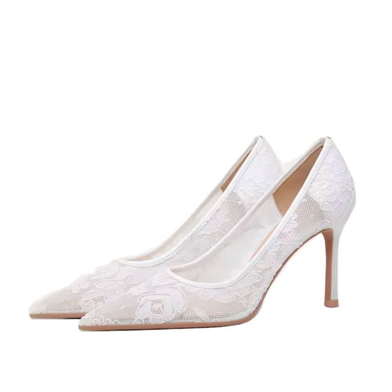 Luxurious sexy stiletto heels suitable for brides and weddings, white lace high heels, wedding luxury shoes, designer women's brand, high-quality products
