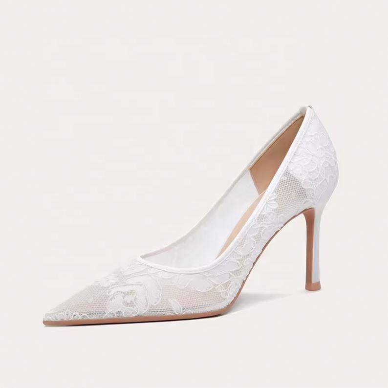 Luxurious sexy stiletto heels suitable for brides and weddings, white lace high heels, wedding luxury shoes, designer women's brand, high-quality products