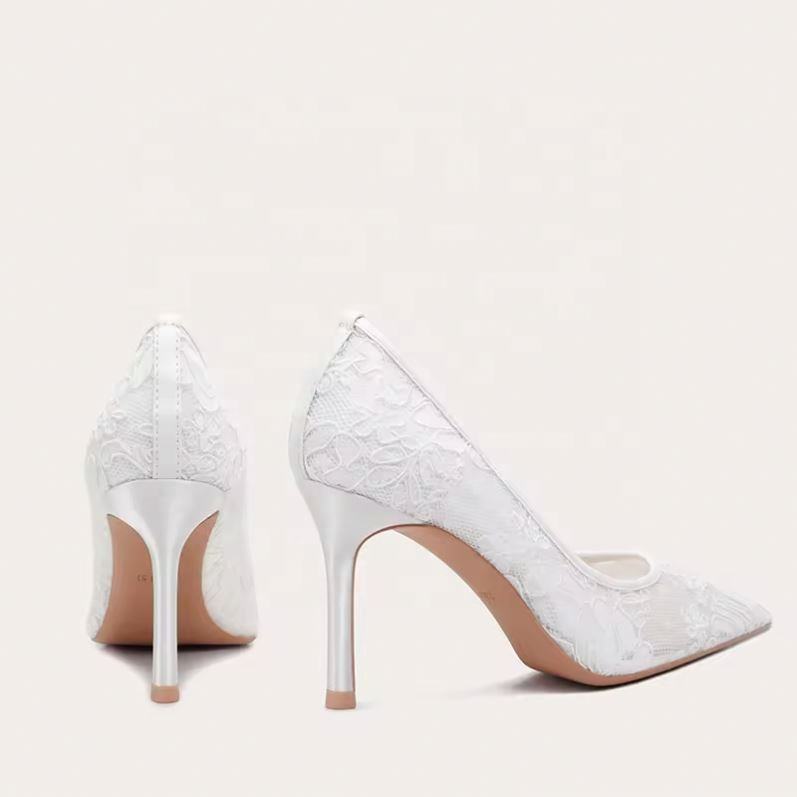 Luxurious sexy stiletto heels suitable for brides and weddings, white lace high heels, wedding luxury shoes, designer women's brand, high-quality products