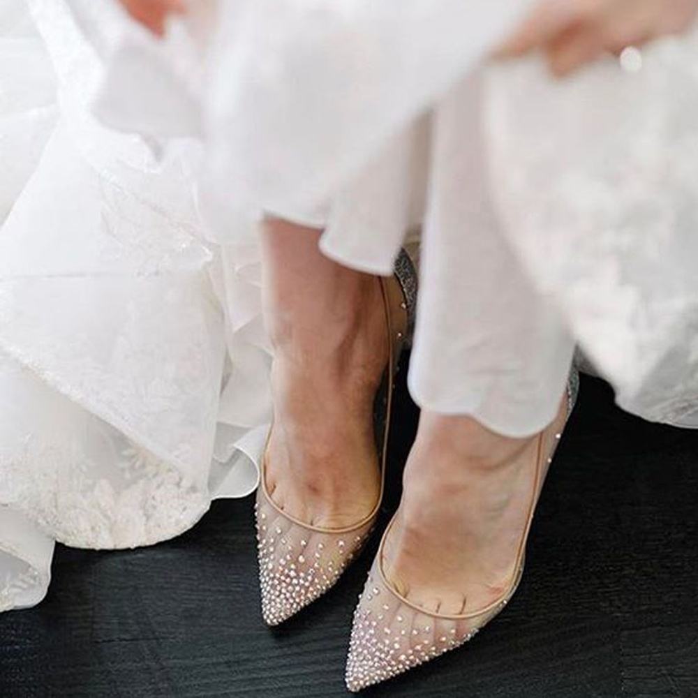 Sexy stiletto high heels for women, pointed toe women's rhinestone sparkling high heels, silver women's high heels, crystal wedding shoes