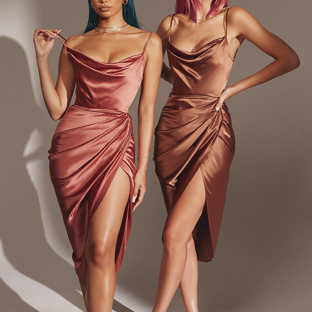 New wholesale Italian dresses with square necks and slit dresses, elegant cocktail dresses for women