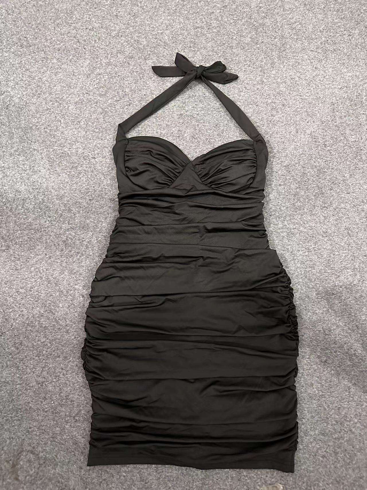 New sexy backless V-neck sleeveless dress with pleated tight sexy club party dress