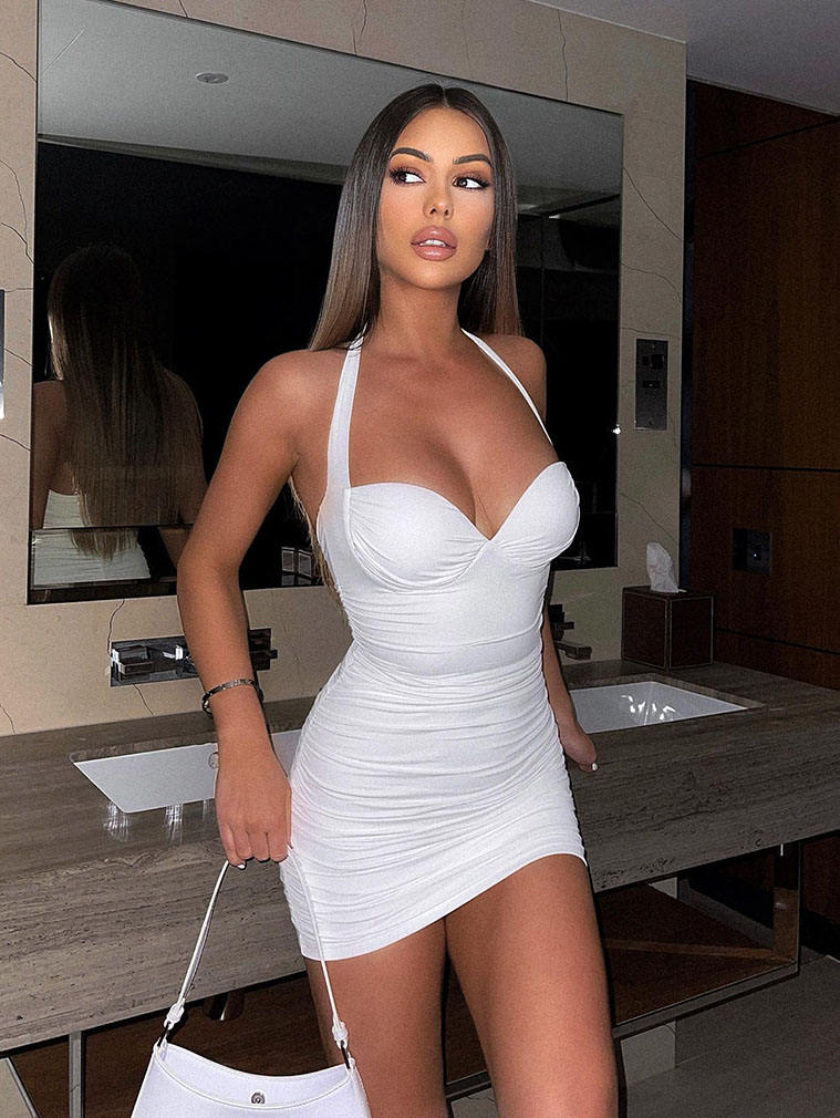 New sexy backless V-neck sleeveless dress with pleated tight sexy club party dress