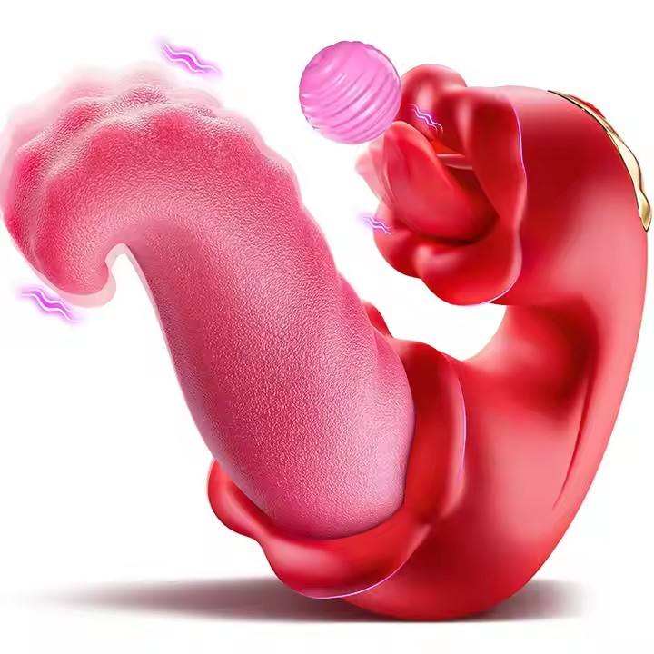 Female adult adult toy 3-in-1 tongue-licking dildo, featuring 10 clitoral licking modes and 10 vibration modes, a rose-colored G-spot vibrator