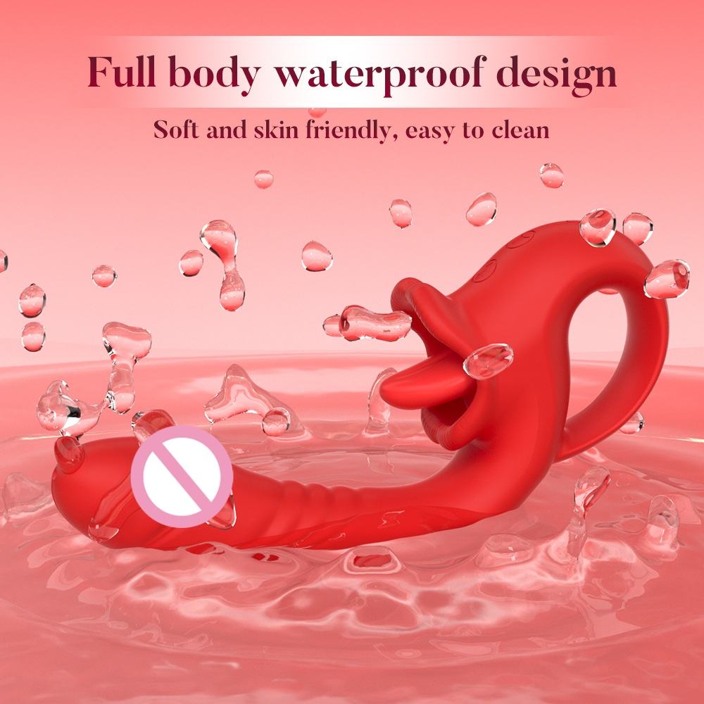 Female stretching and retracting tongue licking vibrating masturbation massager