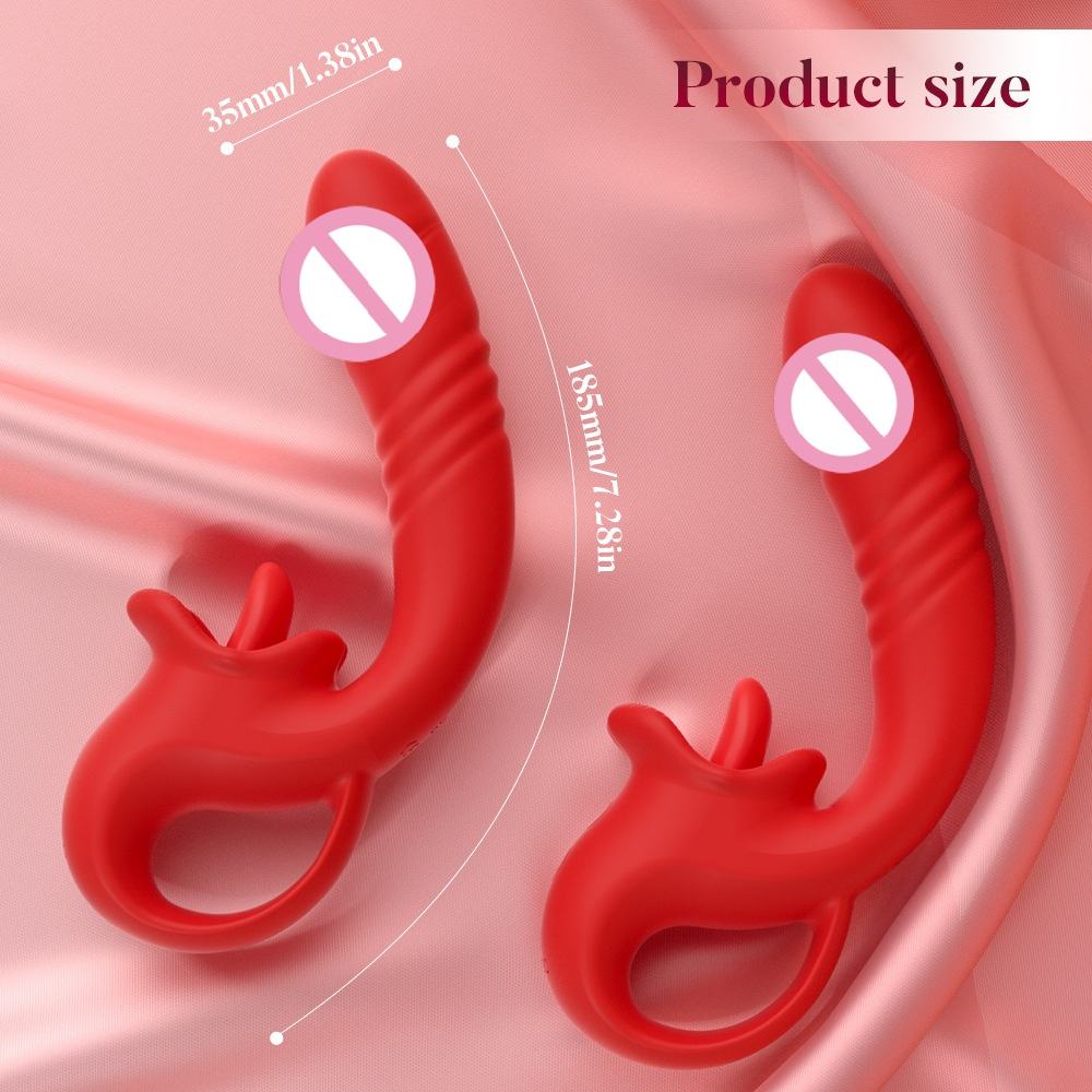 Female stretching and retracting tongue licking vibrating masturbation massager