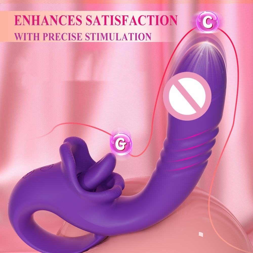 Female stretching and retracting tongue licking vibrating masturbation massager