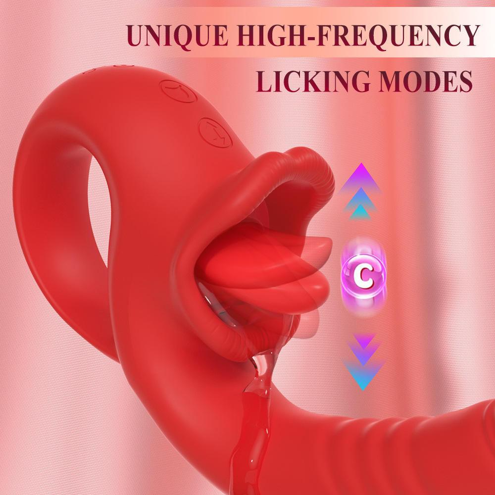 Female stretching and retracting tongue licking vibrating masturbation massager