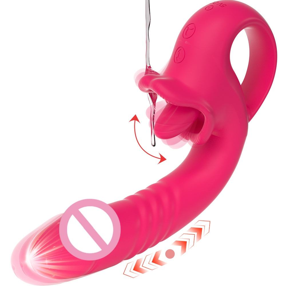 Female stretching and retracting tongue licking vibrating masturbation massager