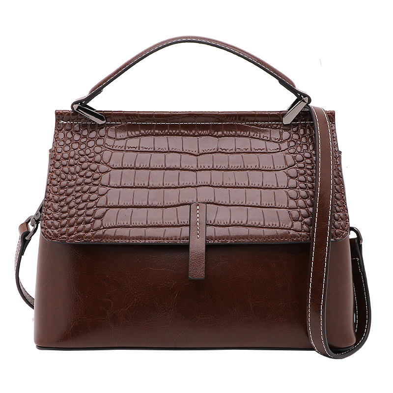 Elegant and luxurious crocodile print genuine leather tote bag, best-selling women's vintage flap portable shoulder bag