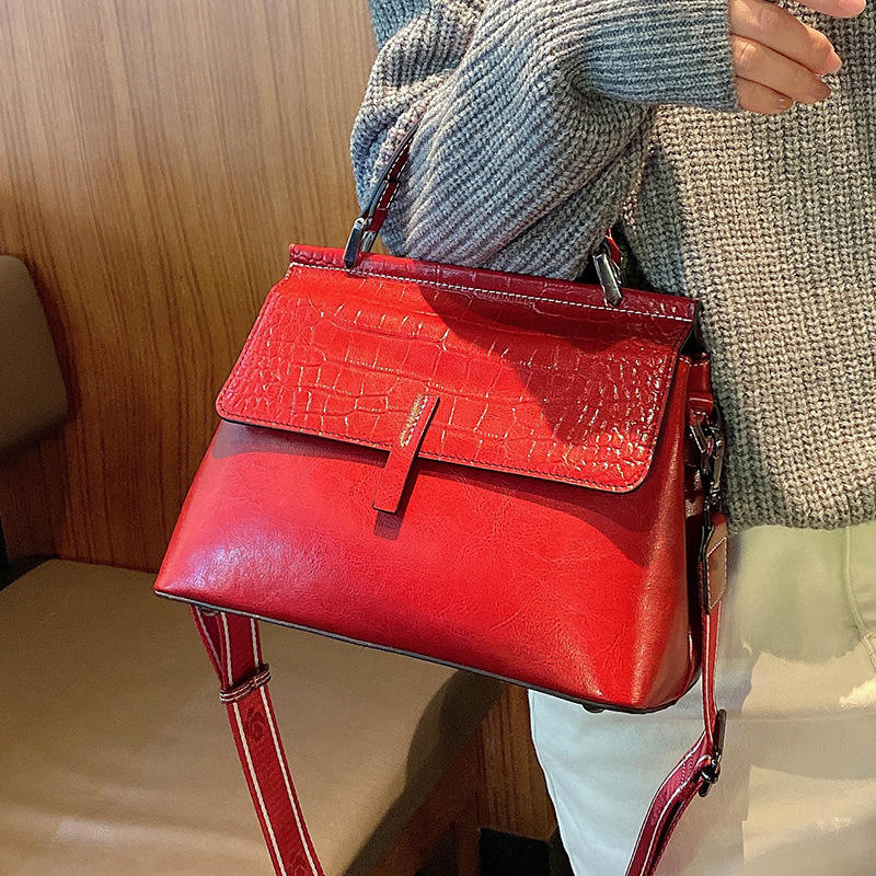 Elegant and luxurious crocodile print genuine leather tote bag, best-selling women's vintage flap portable shoulder bag