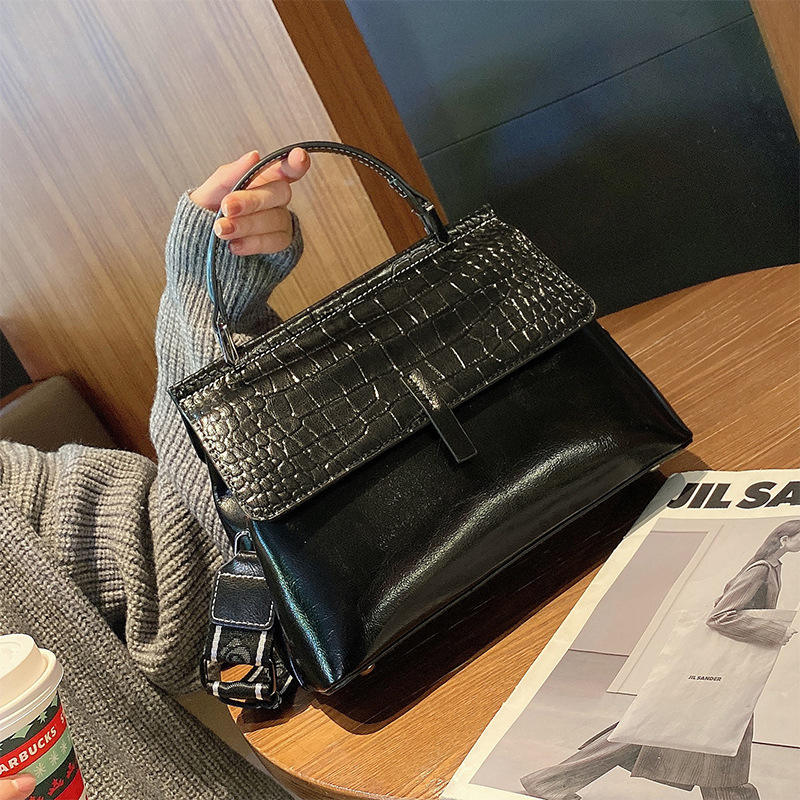 Elegant and luxurious crocodile print genuine leather tote bag, best-selling women's vintage flap portable shoulder bag