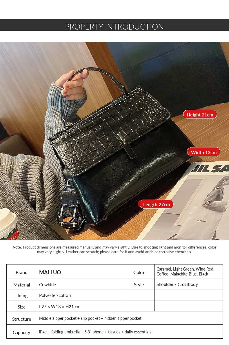 Elegant and luxurious crocodile print genuine leather tote bag, best-selling women's vintage flap portable shoulder bag