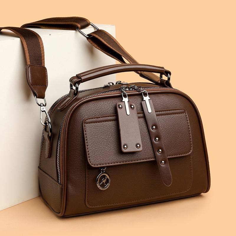 vintage brown patent PU leather flap crossbody bag for women, custom logo for OEM