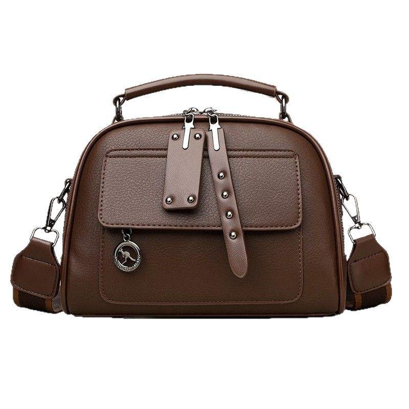 vintage brown patent PU leather flap crossbody bag for women, custom logo for OEM