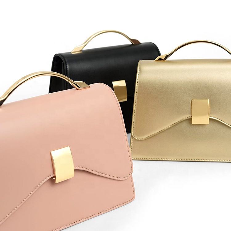 Fashionable and elegant custom logo ladies' handbag, PU vegan leather metal handle lock, fully customized luxury women's bag