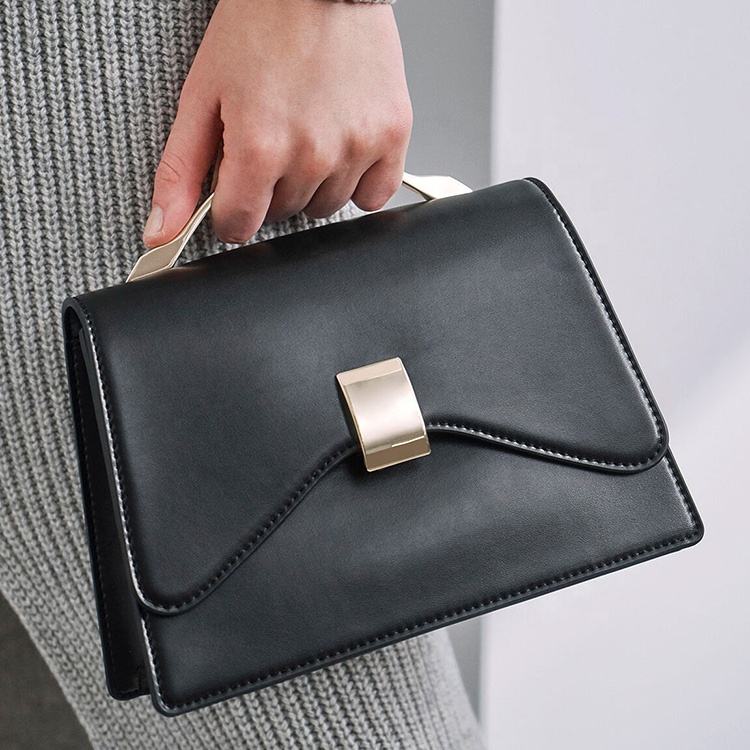 Fashionable and elegant custom logo ladies' handbag, PU vegan leather metal handle lock, fully customized luxury women's bag