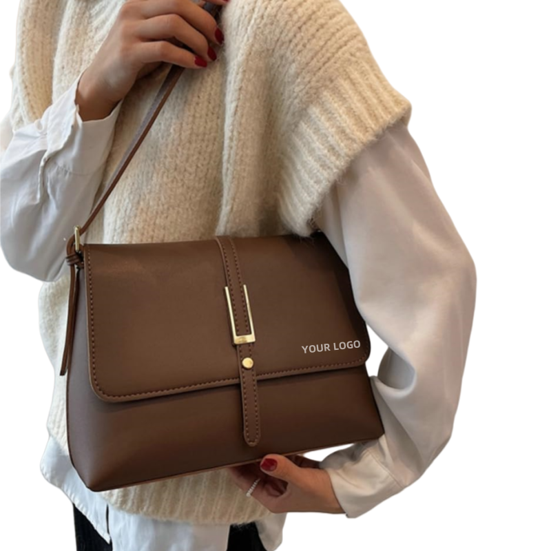 Korean-style OEM fashionable PU leather women's luxury shoulder bag, with two shoulder straps, open-mouth, high quality