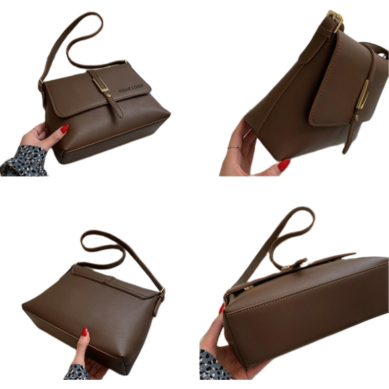 Korean-style OEM fashionable PU leather women's luxury shoulder bag, with two shoulder straps, open-mouth, high quality