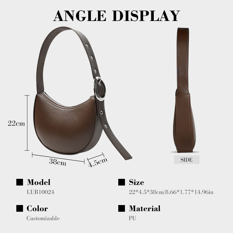 OEM ODM custom adjustable shoulder strap women's brown crescent-shaped underarm bag