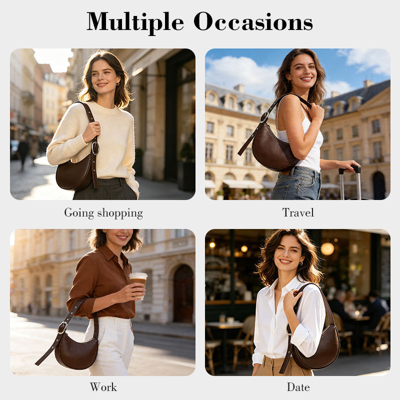 OEM ODM custom adjustable shoulder strap women's brown crescent-shaped underarm bag