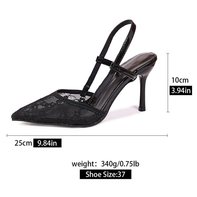 Custom new luxury women's sexy pointed toe stiletto heels, lace embroidery upper PU with buckle collar for women