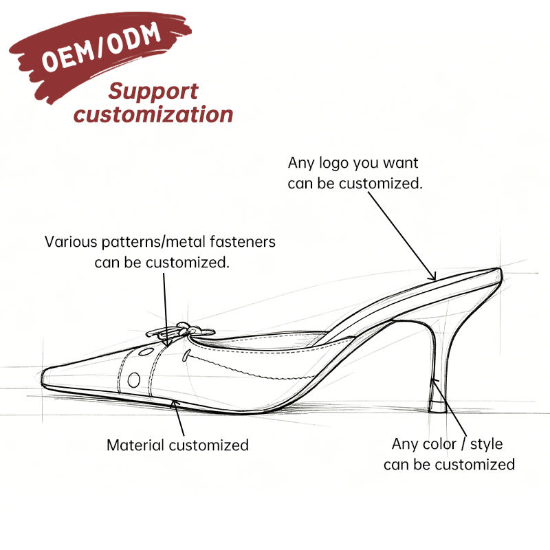 Elegant leather pointed toe mules, two-tone kitten heels, fashionable bow decoration, simple sliding shoes, designer brand party office shoes