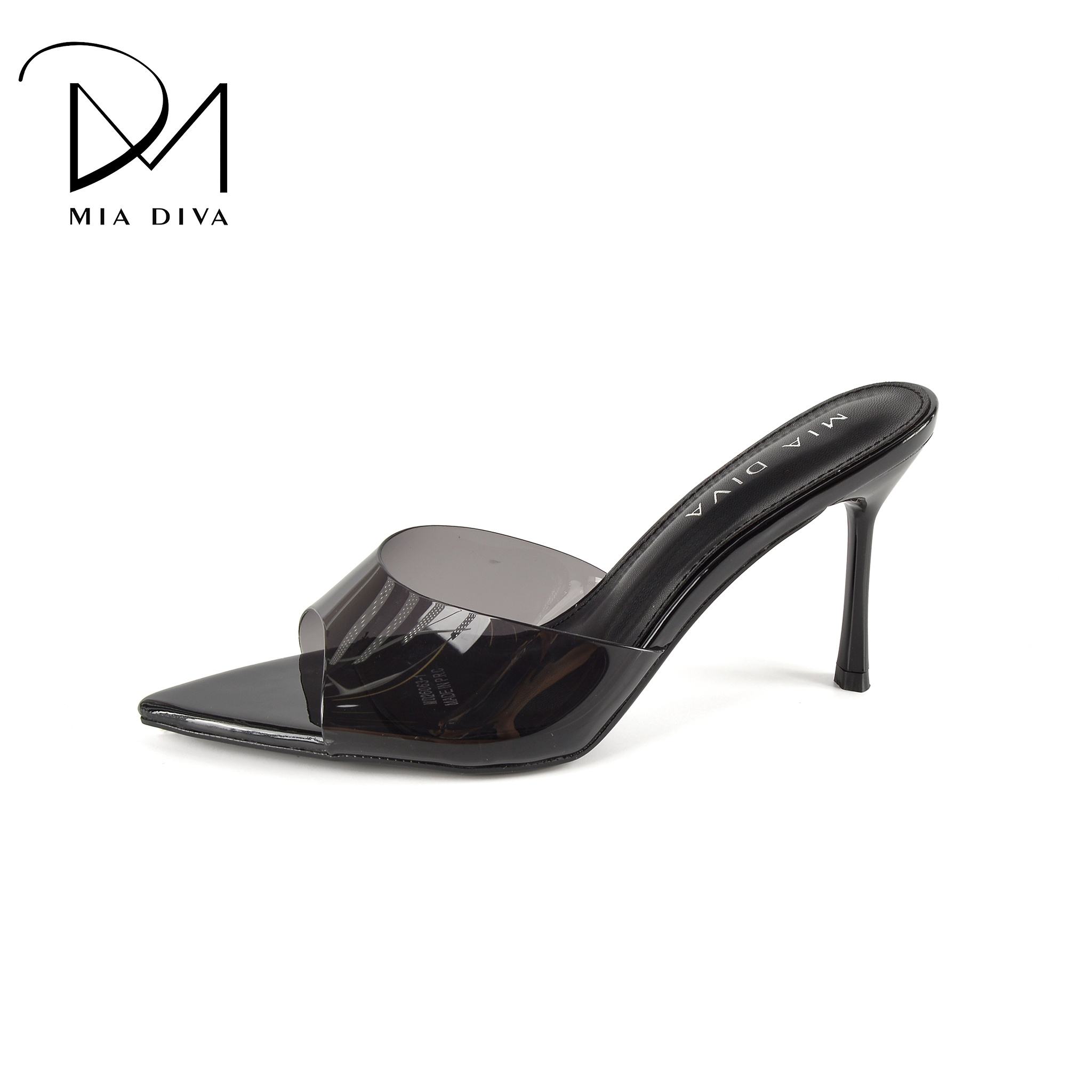MIA DIVA Women's Pointed Textile Mule High Heels, heel height 10 cm, PU lining, TPR outsole