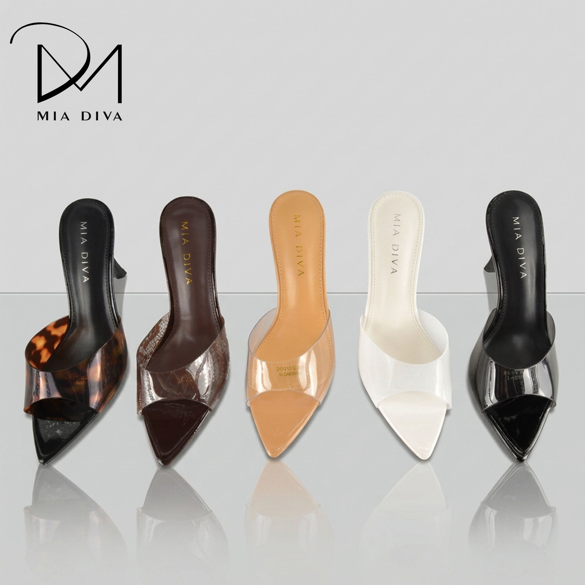 MIA DIVA Women's Pointed Textile Mule High Heels, heel height 10 cm, PU lining, TPR outsole