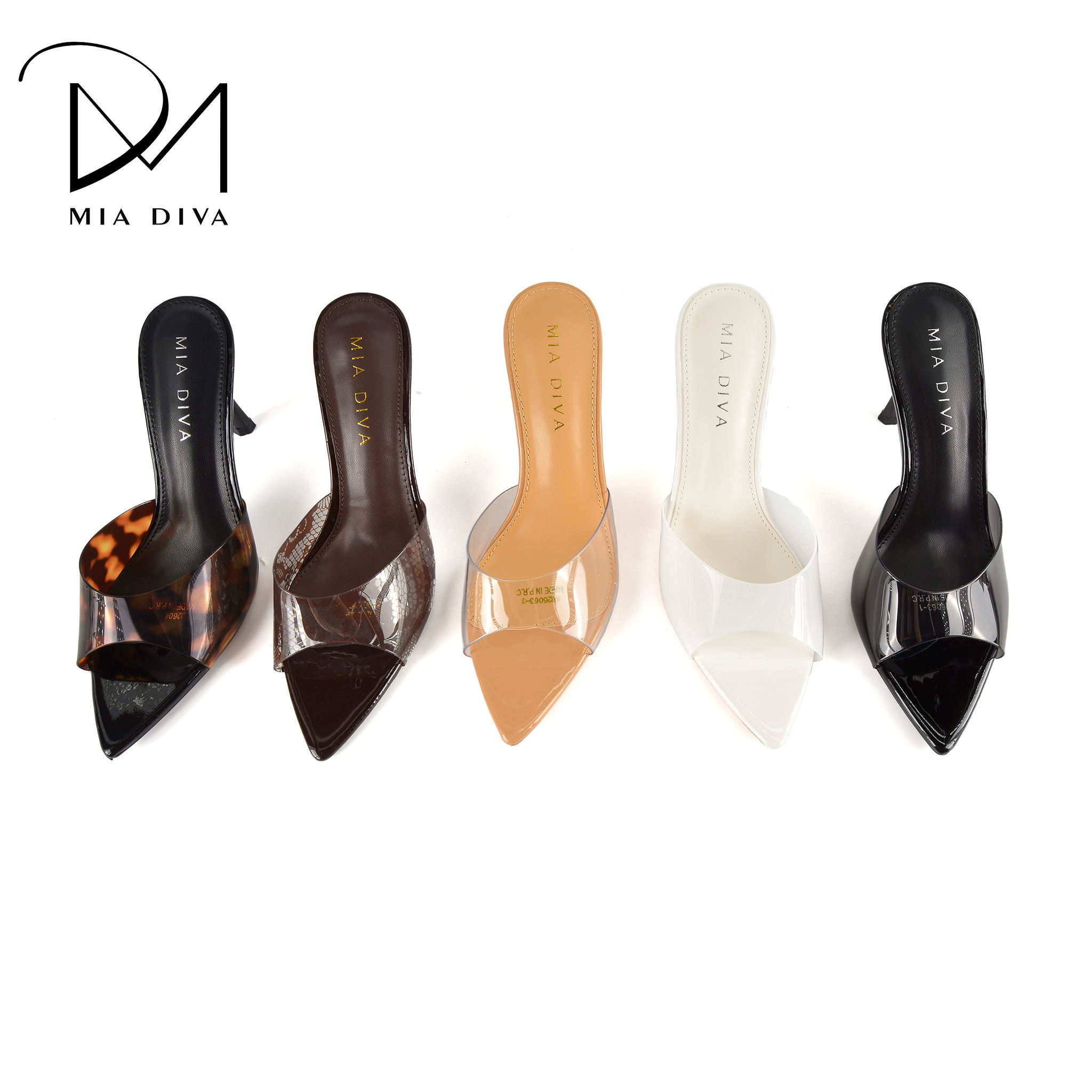 MIA DIVA Women's Pointed Textile Mule High Heels, heel height 10 cm, PU lining, TPR outsole