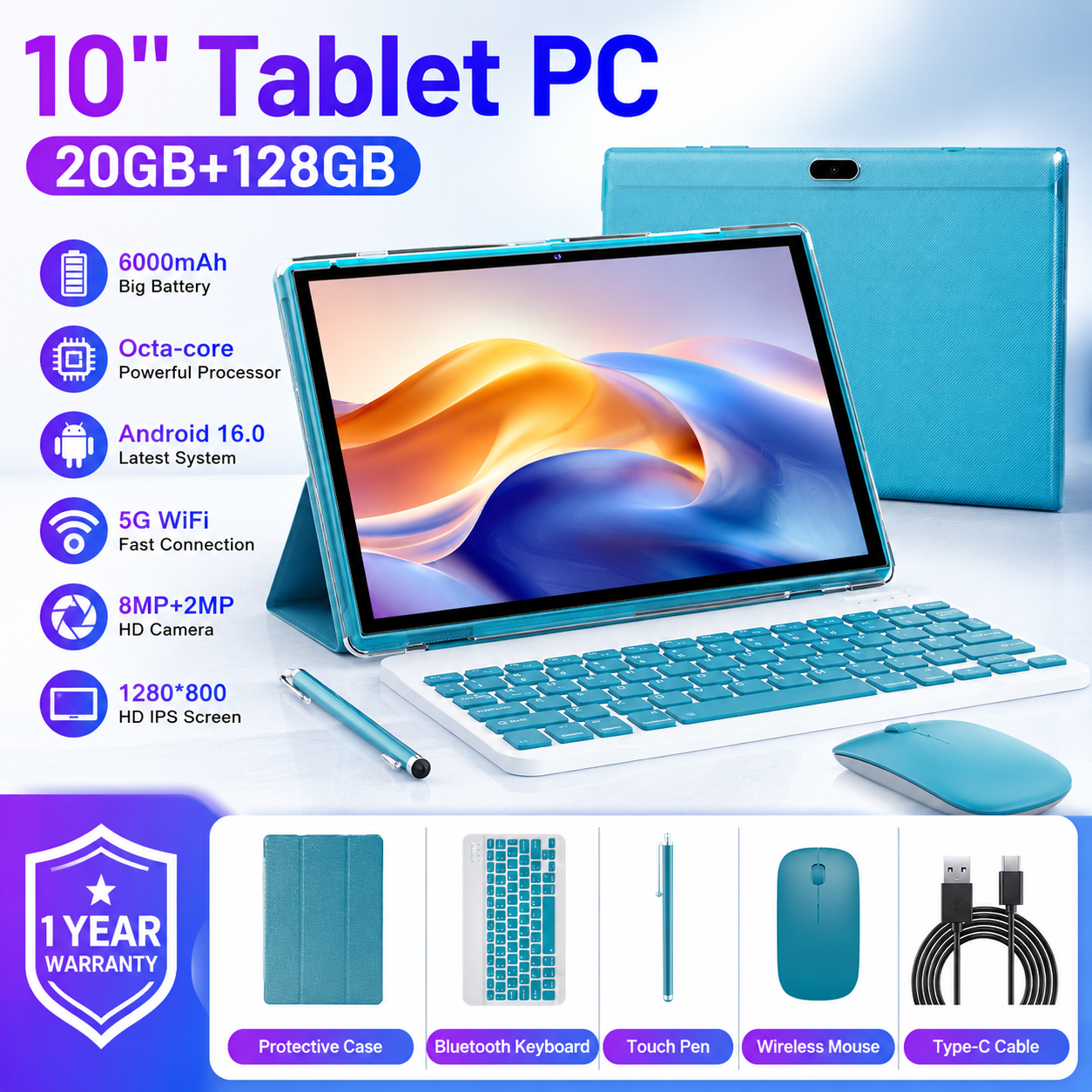 OEM ODM 20GB RAM 128GB ROM Wifi 5G gaming tablet with keyboard 10.1-inch tablet Android tablet