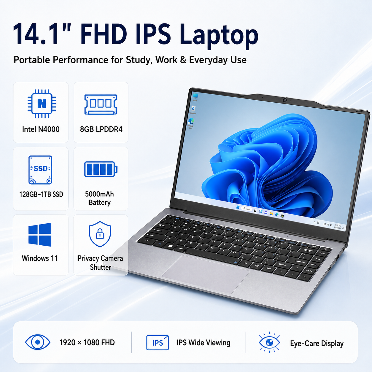 Bulk price fast shipping business laptop 14.1-inch 1920 x 1080 Intel N4000 8GB DDR4 512GB SSD lightweight home laptop