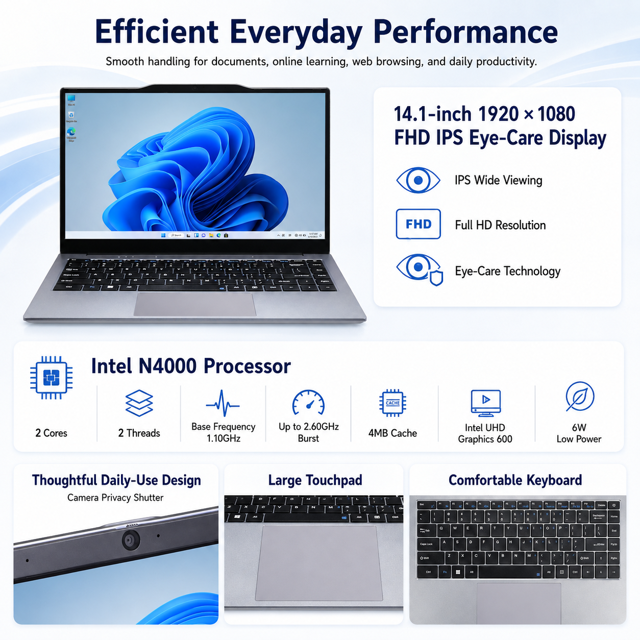 Bulk price fast shipping business laptop 14.1-inch 1920 x 1080 Intel N4000 8GB DDR4 512GB SSD lightweight home laptop